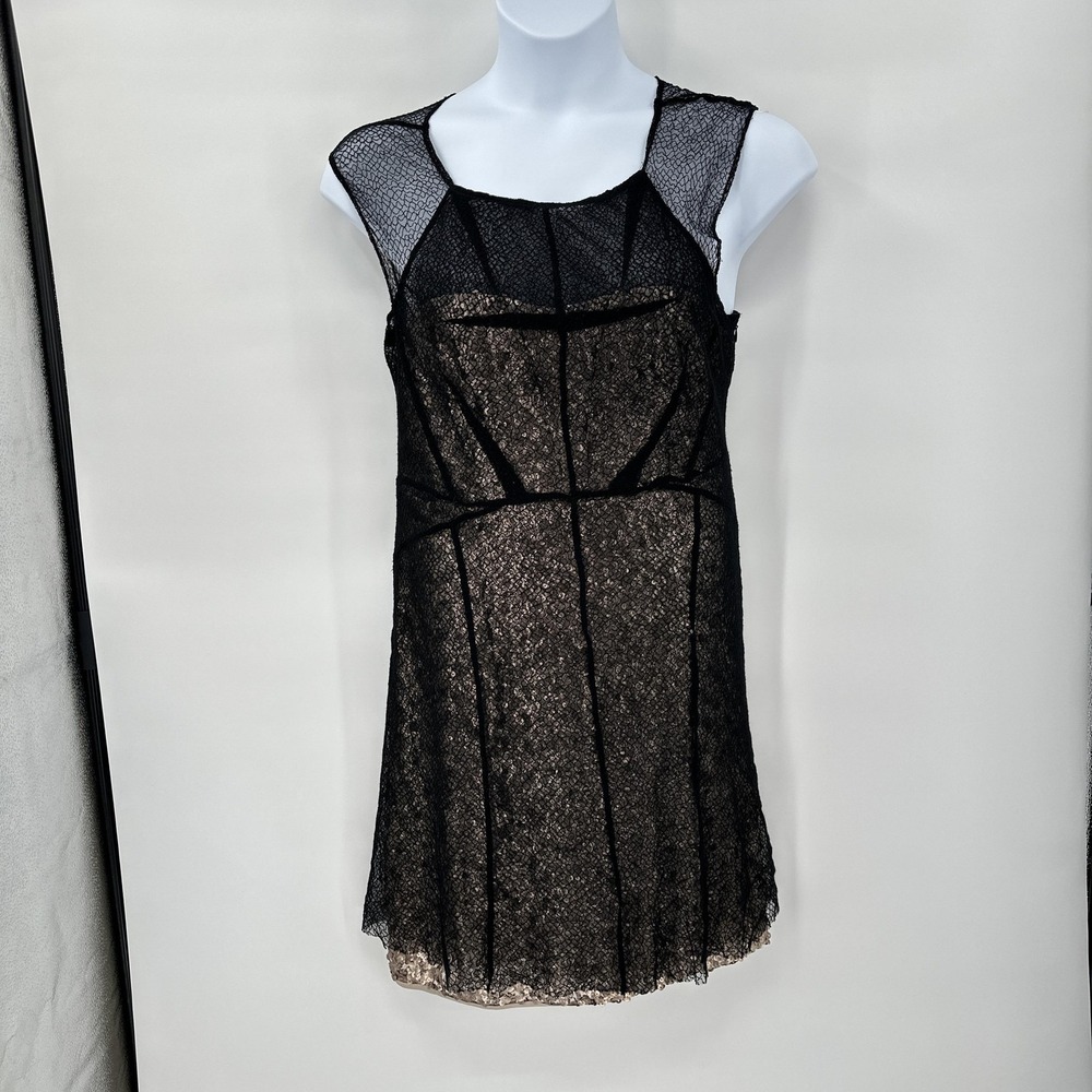 Betsey‎ Johnson Dress 14 Black Sleeveless Lace Sequin Whimsigoth Y2K Cocktail